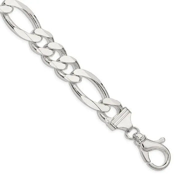 Sterling Silver 15mm Figaro Chain Bracelet - Larson Jewelers