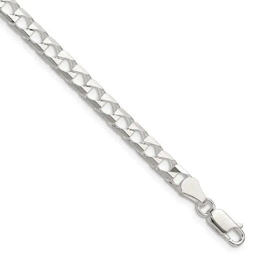 Sterling Silver Polished and D/C 5mm Flat Curb Link Chain Bracelet - Larson Jewelers