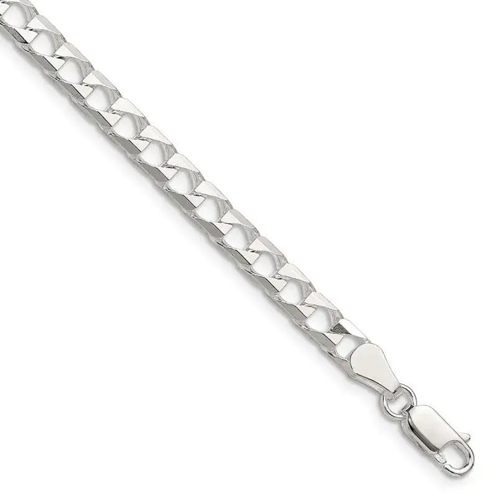 Sterling Silver Polished and D/C 5mm Flat Curb Link Chain Bracelet - Larson Jewelers