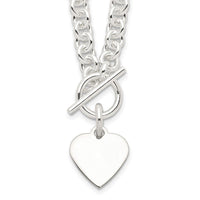 Sterling Silver Engraveable Heart Disc on Fancy Link Toggle 18in Necklace - Larson Jewelers