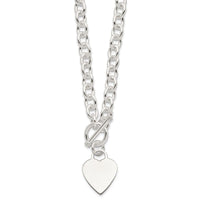 Sterling Silver Engraveable Heart Fancy Link Toggle Necklace - Larson Jewelers