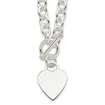 Sterling Silver Engraveable Heart Fancy Link Toggle Necklace - Larson Jewelers