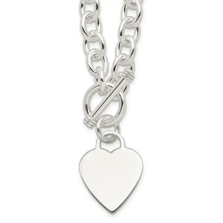 Sterling Silver Engraveable Heart Fancy Link Toggle Necklace - Larson Jewelers