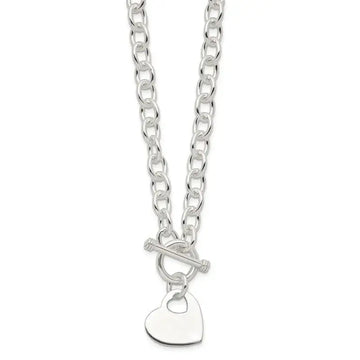 Sterling Silver Engraveable Heart Disc on Fancy Link Toggle Necklace - Larson Jewelers