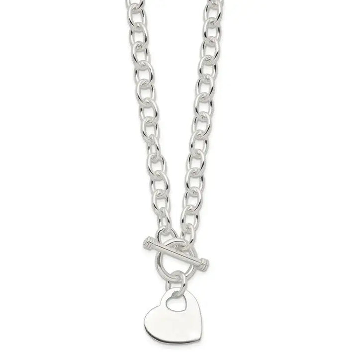 Sterling Silver Engraveable Heart Disc on Fancy Link Toggle Necklace - Larson Jewelers