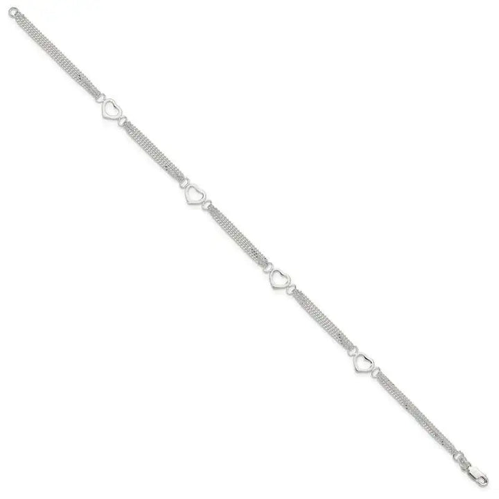 Sterling Silver 10inch Polished Heart Anklet - Larson Jewelers