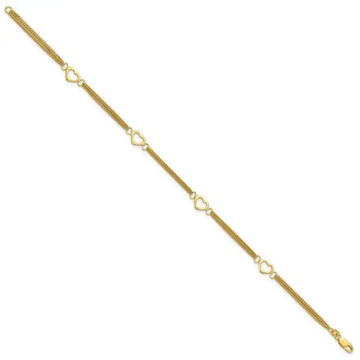 Sterling Silver Gold-tone Polished Heart Multi-Strand 10in Anklet - Larson Jewelers