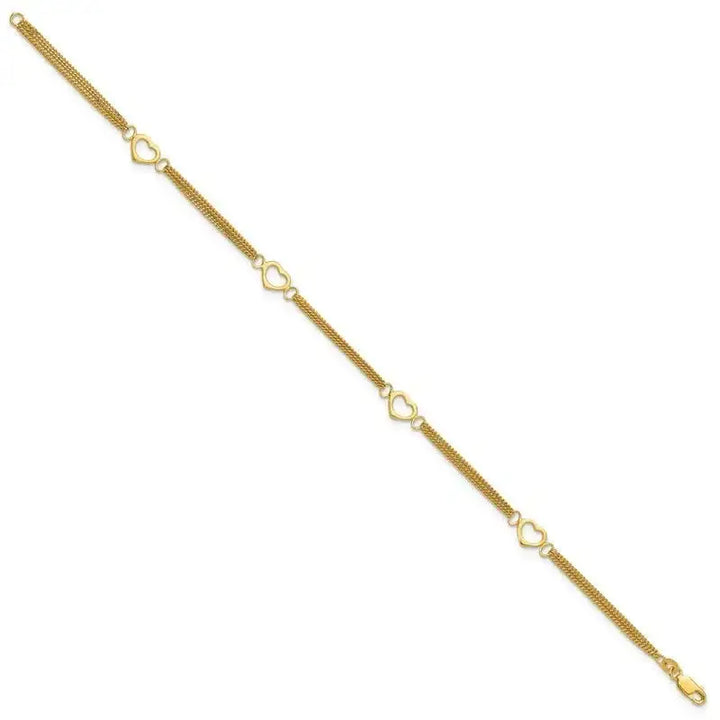 Sterling Silver Gold-tone Polished Heart Multi-Strand 10in Anklet - Larson Jewelers