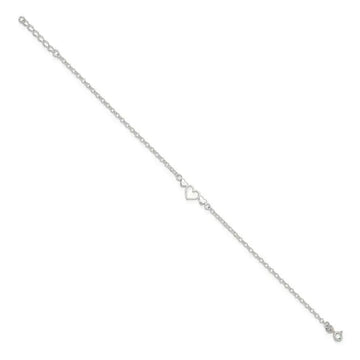 Sterling Silver 9inch Plus 1 in ext. Polished Triple Heart Anklet - Larson Jewelers