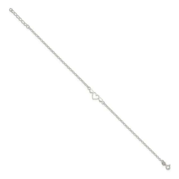 Sterling Silver 9inch Plus 1 in ext. Polished Triple Heart Anklet - Larson Jewelers