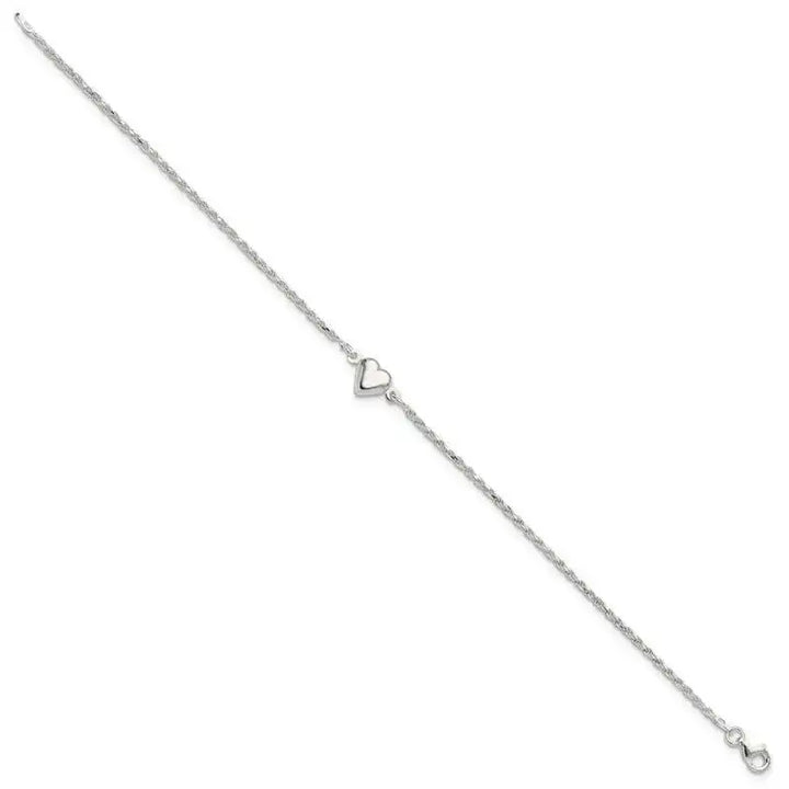 Sterling Silver Puffed Heart Anklet - Larson Jewelers