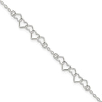 Sterling Silver 10inch Polished Fancy Heart Link Anklet - Larson Jewelers