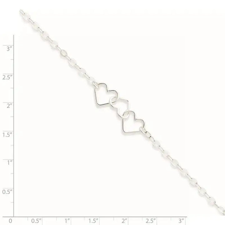 Sterling Silver 10inch Solid Polished Fancy Heart Link Anklet - Larson Jewelers