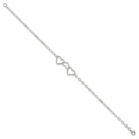 Sterling Silver 9inch Solid Polished Fancy Heart Link Anklet - Larson Jewelers
