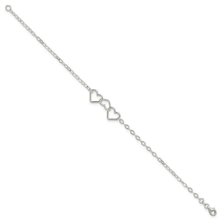 Sterling Silver 9inch Solid Polished Fancy Heart Link Anklet - Larson Jewelers