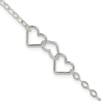 Sterling Silver 9inch Solid Polished Fancy Heart Link Anklet - Larson Jewelers