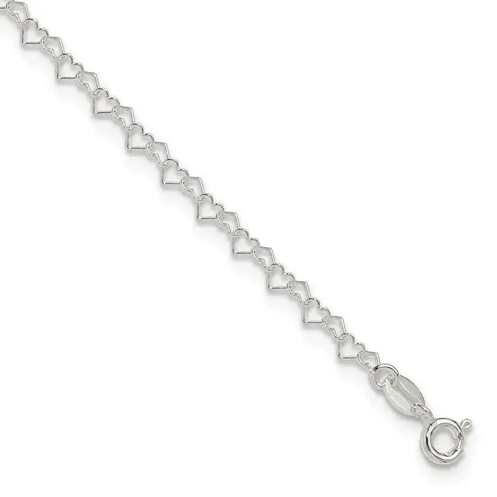 Sterling Silver 0.5mm Fancy Heart Link Anklet - Larson Jewelers