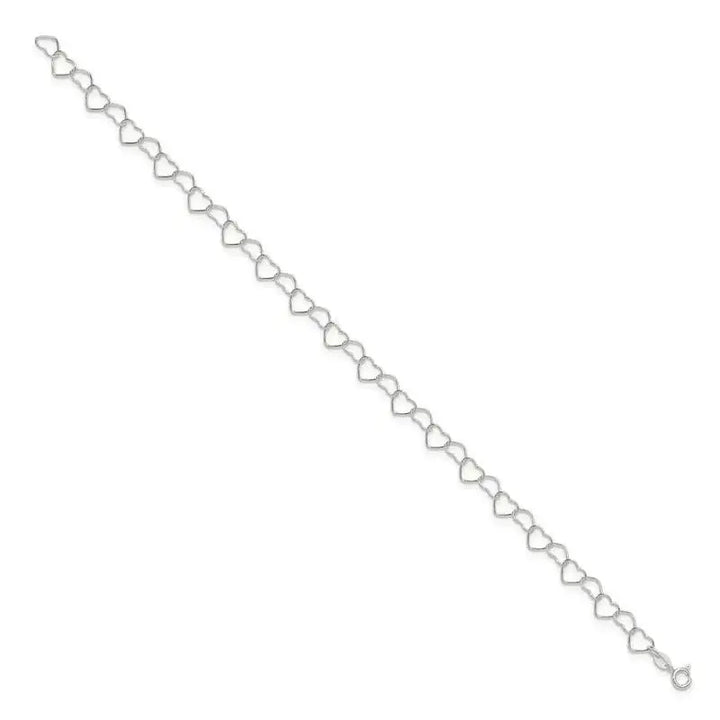 Sterling Silver 0.6mm Fancy Heart Link Anklet - Larson Jewelers
