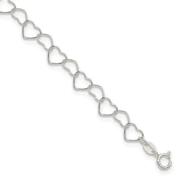Sterling Silver 0.6mm Fancy Heart Link Anklet - Larson Jewelers