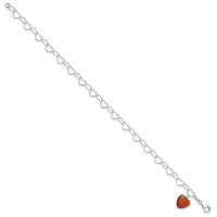 Sterling Silver Link Orange Synthetic Crystal Stone Heart Anklet - Larson Jewelers