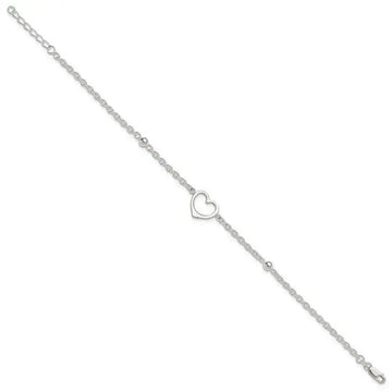 Sterling Silver 9in Plus 1 in ext Heart Anklet - Larson Jewelers