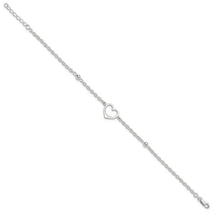 Sterling Silver 9in Plus 1 in ext Heart Anklet - Larson Jewelers