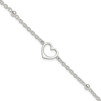 Sterling Silver 9in Plus 1 in ext Heart Anklet - Larson Jewelers