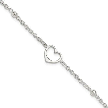 Sterling Silver 9in Plus 1 in ext Heart Anklet - Larson Jewelers