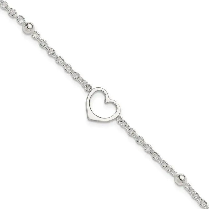 Sterling Silver 9in Plus 1 in ext Heart Anklet - Larson Jewelers