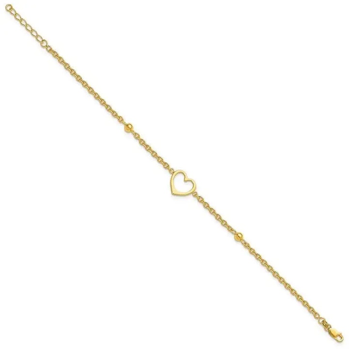 Sterling Silver Gold-tone 9in Plus 1 in ext Heart Anklet - Larson Jewelers