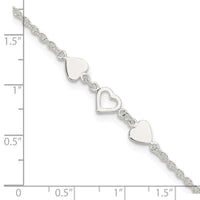 Sterling Silver 9 inch Plus 1in ext.Heart Link Anklet - Larson Jewelers