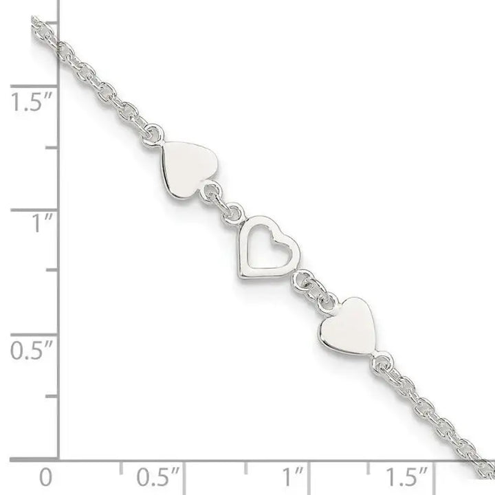 Sterling Silver 9 inch Plus 1in ext.Heart Link Anklet - Larson Jewelers