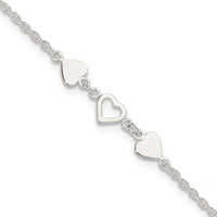Sterling Silver 9 inch Plus 1in ext.Heart Link Anklet - Larson Jewelers