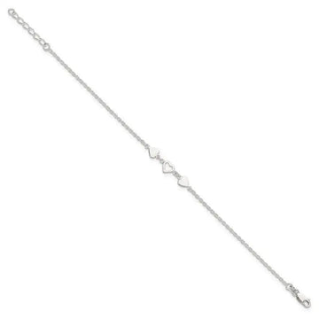 Sterling Silver 8 inch Plus 1in ext.Heart Link Anklet - Larson Jewelers