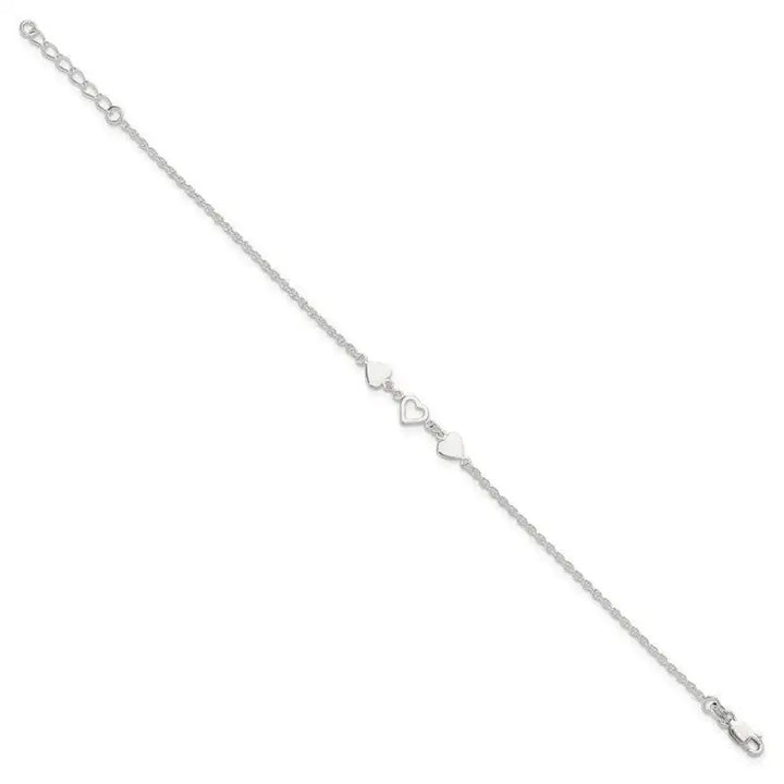 Sterling Silver 8 inch Plus 1in ext.Heart Link Anklet - Larson Jewelers