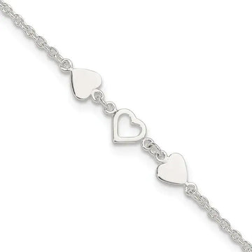 Sterling Silver 8 inch Plus 1in ext.Heart Link Anklet - Larson Jewelers
