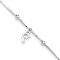 Sterling Silver Box Chain 9in Plus 1in Dolphin Anklet