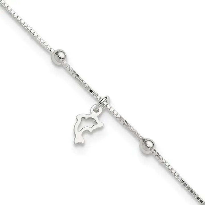 Sterling Silver Box Chain 9in Plus 1in Dolphin Anklet - Larson Jewelers