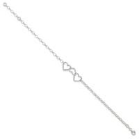 Sterling Silver 8 in Plus 1in Ext Interlocking Hearts Rolo Chain Anklet - Larson Jewelers