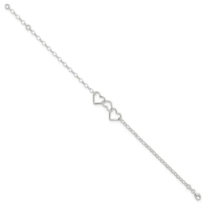 Sterling Silver 8 in Plus 1in Ext Interlocking Hearts Rolo Chain Anklet - Larson Jewelers