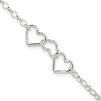 Sterling Silver 8 in Plus 1in Ext Interlocking Hearts Rolo Chain Anklet - Larson Jewelers