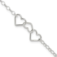 Sterling Silver 8 in Plus 1in Ext Interlocking Hearts Rolo Chain Anklet - Larson Jewelers