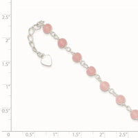 Sterling Silver Pink Glass Bead with Heart 8in Plus 1in ext Anklet - Larson Jewelers