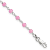 Sterling Silver Pink Glass Bead with Heart 8in Plus 1in ext Anklet - Larson Jewelers