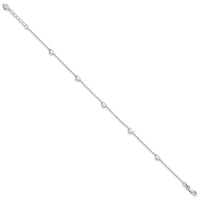 Sterling Silver Dangling Heart 9in Plus 1in ext Anklet - Larson Jewelers