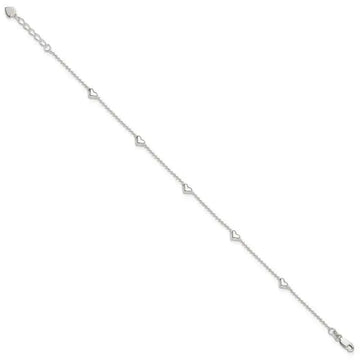 Sterling Silver Dangling Heart 9in Plus 1in ext Anklet - Larson Jewelers