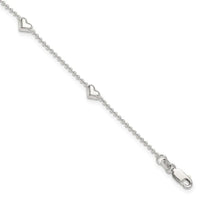 Sterling Silver Dangling Heart 9in Plus 1in ext Anklet - Larson Jewelers