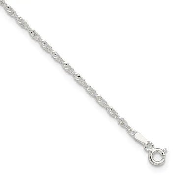 Sterling Silver 1.8mm Singapore 10in Plus 1in ext. Chain Anklet - Larson Jewelers