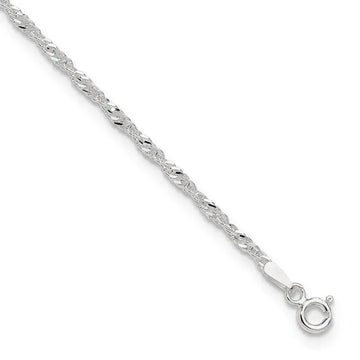 Sterling Silver 2mm Singapore 10in Plus 1in ext. Chain Anklet - Larson Jewelers