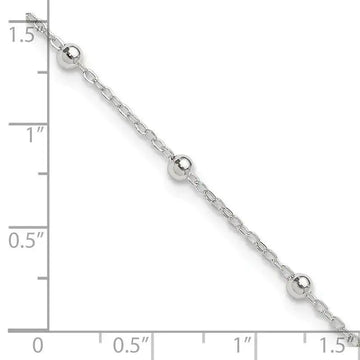 Sterling Silver 1mm Beaded Chain 10in Plus 1in ext. Anklet - Larson Jewelers